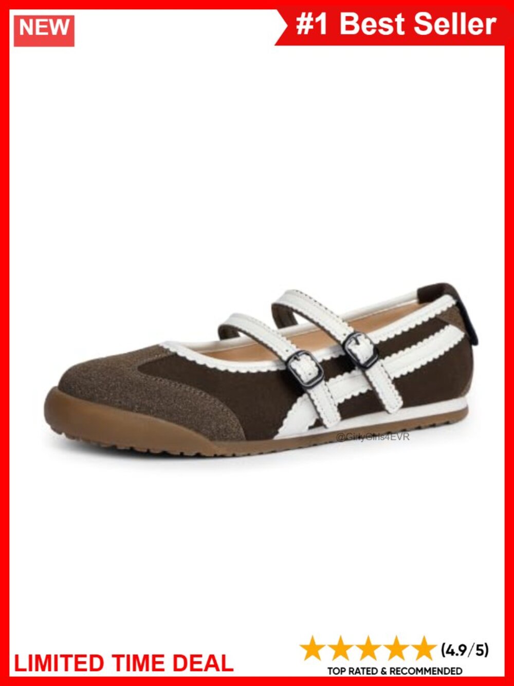 Mary Jane Sneakers Two Strap Faux Leather Ballet Flats Women's Casual